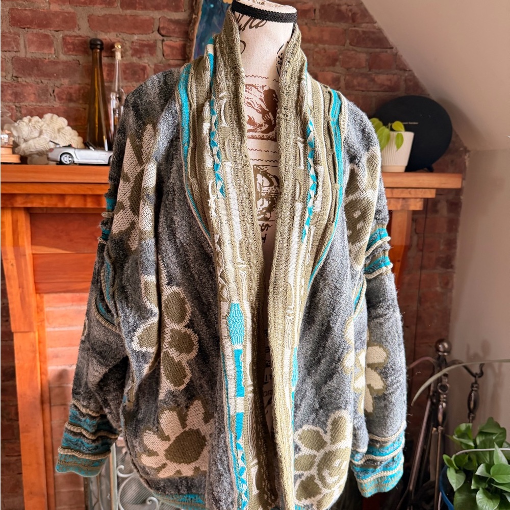 Kimchi Blue Boho Chunky Knit Cardigan Oversized Floral Slouchy Festival Sweater - Picture 6 of 9